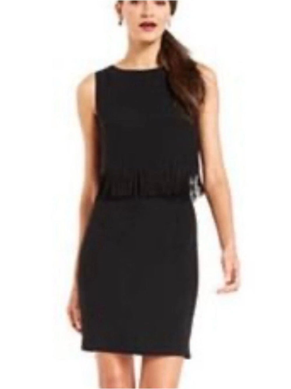 Ivanka Trump Black Sheath Fringe Waist Dress Sleeveless Size 8. 1291